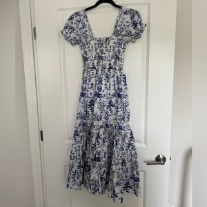 OPT dress with blue and white print size small NWT